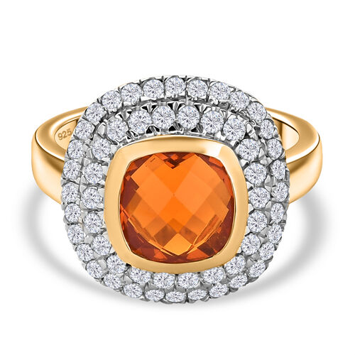AAA Mexikanischer Purpurroter Feueropal, Moissanit Ring 925 Silber 750 Gelbgold Vermeil (Größe 20.00) ca. 2.63 ct image number 0