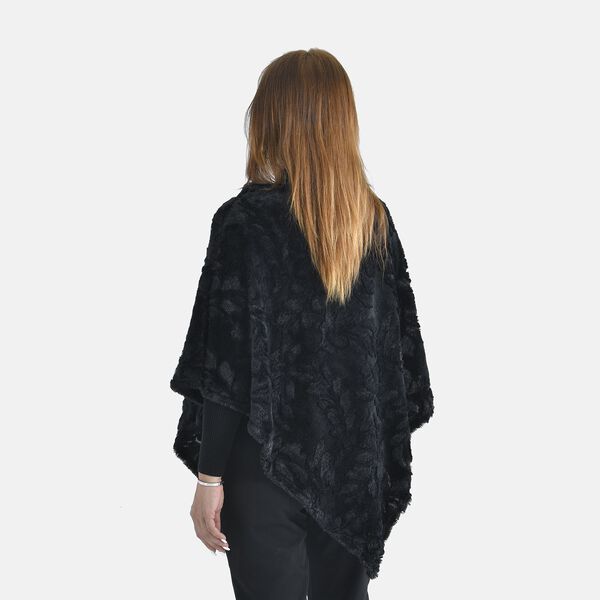 Kunstfell Poncho mit Blattmuster, Schwarz image number 2
