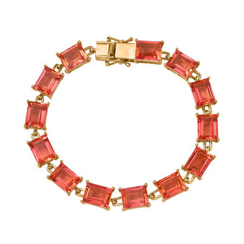 Padparadscha Quarz Triplette Armband ca. 19 cm 925 Silber 750 Gelbgold Vermeil ca. 36,23 ct.