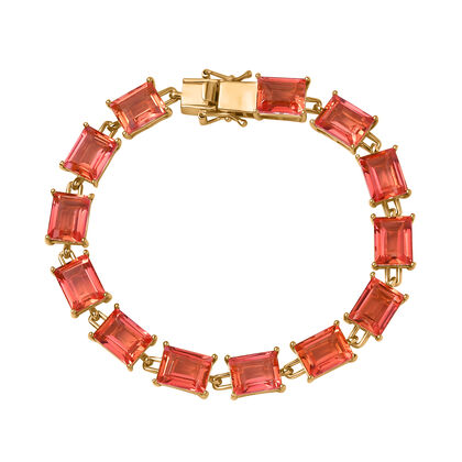 Padparadscha Quarz Triplette Armband ca. 19 cm 925 Silber 750 Gelbgold Vermeil ca. 36,23 ct.