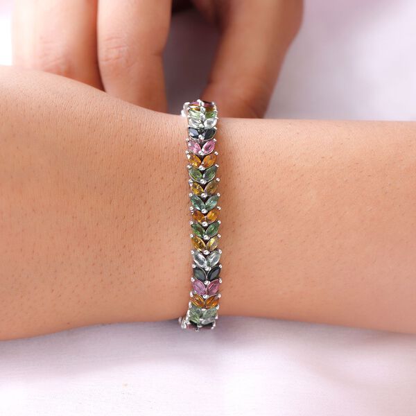 Natürliches mehrfarbiges-Turmalin Armband, ca. 19 cm, 925 Silber platiniert ca. 14.35 ct image number 3