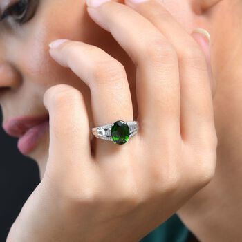 Nat&uuml;rlicher Chromdiopsid, Moissanit Ring, 925 Silber platiniert (Gr&ouml;&szlig;e 18.00) ca. 3.28 ct