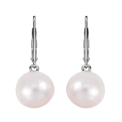 Wei&szlig;e Edison Perle (9-11 mm) Ohrringe 925 Silber rhodiniert