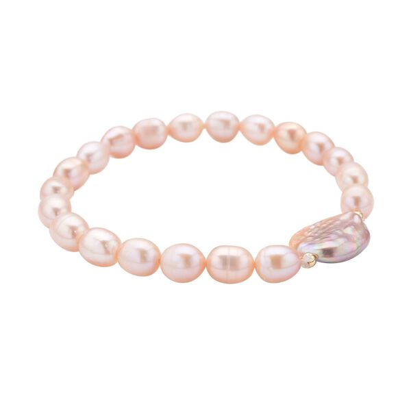 Pfirsich Süßwasserperle und lila Keshi Perle Armband, 16,5 cm image number 2