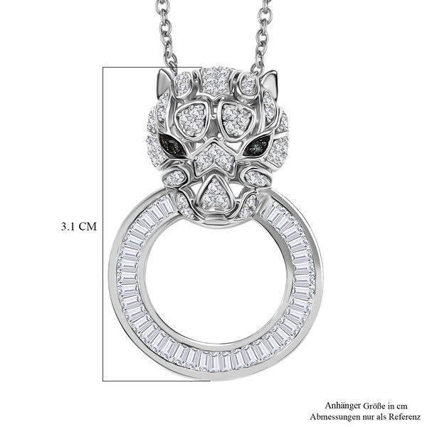 GP Trifono Kollektion- Panther wei&szlig;er und gr&uuml;ner Diamant und Kanchanaburi blauer Saphir Anh&auml;nger mit 45cm Kette, 925 Silber rhodiniert - 0.99 ct. image number 8