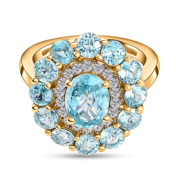 Kambodschanischer, blauer Zirkon-Ring, 925 Silber vergoldet (Gr&ouml;&szlig;e 16.00) ca. 5,79 ct