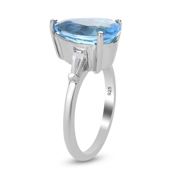 Schweizer Blautopas und Zirkon Solitär Ring 925 Silber Platin-Überzug image number 3