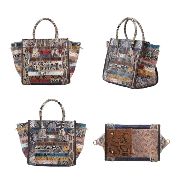 Chaos by Elsie: Schultertasche aus 100% echtem Leder mit RFID Schutz und abnehmbarem Riemen, Schlangenhaut Muster, Größe 28x18x30 cm image number 4