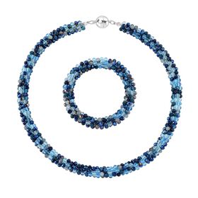 2er Set - Blauer Kristall Halskette und Armband, flexibel