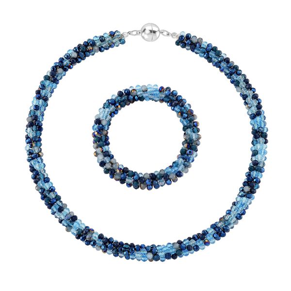 2er Set - Blauer Kristall Halskette und Armband, flexibel