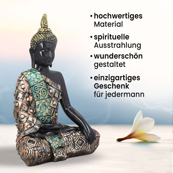 Buddha Statue mit Ornamenten, Schwarz und Gold image number 3