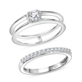 2er Set - Moissanit Ring, 925 Silber rhodiniert (Größe 19.00) ca. 0.48 ct