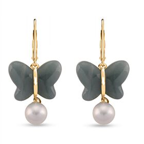 D'Joy EXTREM SELTEN - Natürlicher Olmek Jadeit, Weiße Süßwasser Perle Ohrringe 925 Silber vergoldet