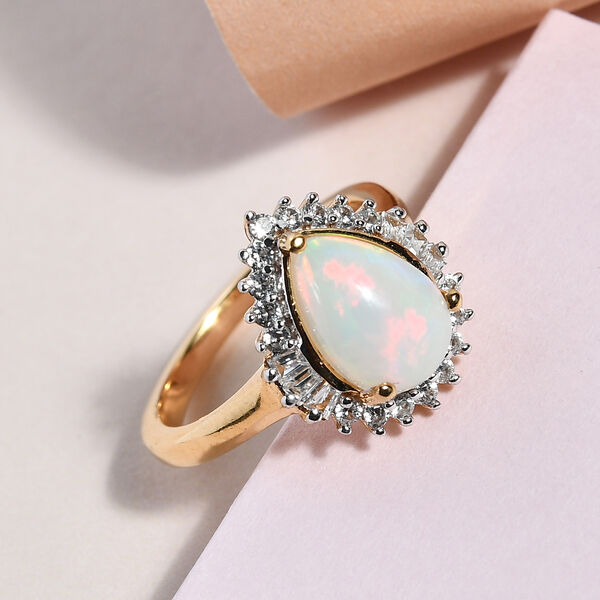 Nat&uuml;rlicher, &auml;thiopischer Opal und Zirkon Halo-Ring, 925 Silber Gelbgold Vermeil  ca. 1,68 ct image number 2