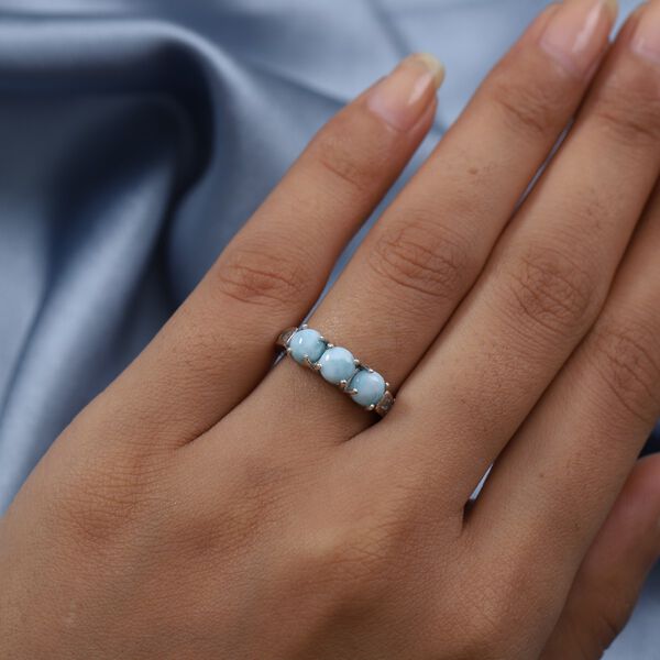 Larimar und Zirkon 3 Steinring 925 Silber Platin-&Uuml;berzug image number 3