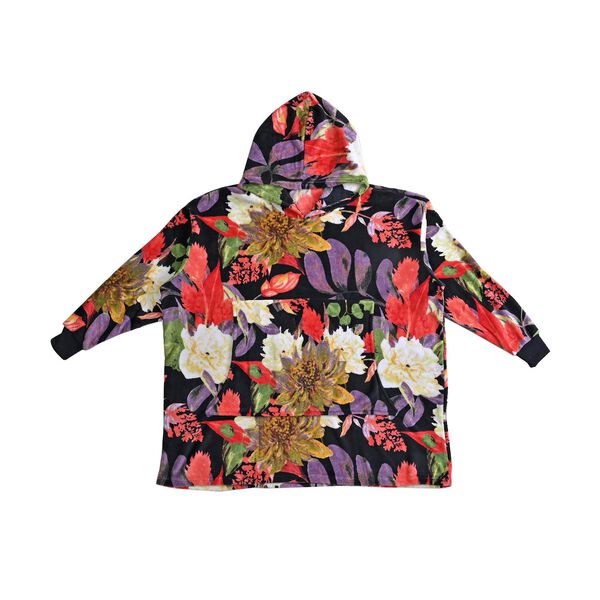 Flauschiger Flanell Hoodie mit gro&szlig;er Tasche, Blumenmuster