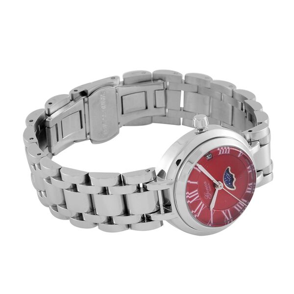 GENOA - Japanischem Uhrwerk und Rotem Sonnenschliff-Zifferblatt, Reiner Edelstahl, 20 cm image number 6