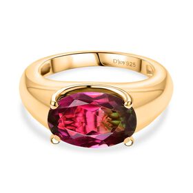 D’joy Wassermelonen Quarz Triplette Ring 925 Silber 750 Gelb Vergoldet (Größe 18.00) ca. 3,63 ct