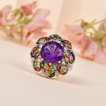 Afrikanischer Amethyst, Mehrfarbig-Turmalin Ring 925 Silber rhodiniert (Gr&ouml;&szlig;e 19.00) ca. 9,38 ct