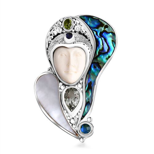 Royal Bali Sajan Silber -Ox Bone, Grüner Amethyst Anhänger 925 Silber image number 0