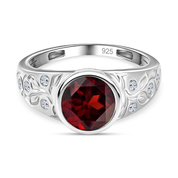 Mosambik Granat, Wei&szlig;er Zirkon Ringe 925 Silber platiniert (Gr&ouml;&szlig;e 21.00) ca. 2.29 ct