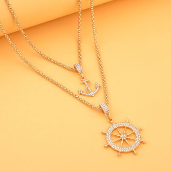 2er-Set - wei&szlig;e Kristall-Halskette in Goldton, 50 cm - 5 ct.