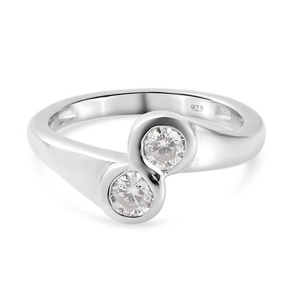 88 Facetten Moissanit Bypass Ring 925 Silber platiniert (Größe 16.00) ca. 0,46 ct