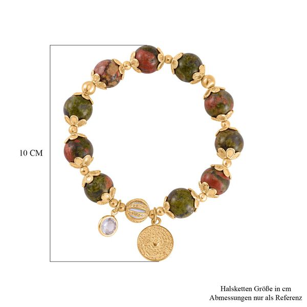 Unakite, Weißer Kristall Armband Flexibles Legierung vergoldet image number 4