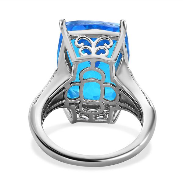 AAA Karibik Quarz, wei&szlig;er Zirkon Ring, 925 Silber platiniert (Gr&ouml;&szlig;e 17.00) ca. 15.65 ct image number 6