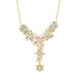 AA Natürlicher, äthiopischer Welo Opal, Moissanit Halskette ca. 45 cm 925 Silber 750 Gelbgold Vermeil ca. 9,51 ct.