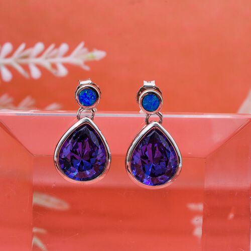 Tansanit Zirkonia und simulierte blaue Opal Ohrringe image number 1