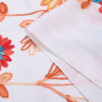 Bestickter Schal mit Fransen, Wei&szlig;