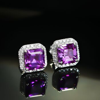 LUXURIANT DIAMOND- zertifiziert und gepr&uuml;ft AAA Labor Lila Saphir und Labor Diamant Ohrringe in 417 Wei&szlig;gold - 5 ct.