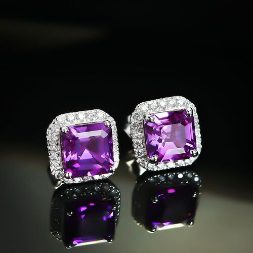 LUXURIANT DIAMOND- zertifiziert und geprüft AAA Labor Lila Saphir und Labor Diamant Ohrringe in 417 Weißgold - 5 ct. image number 1