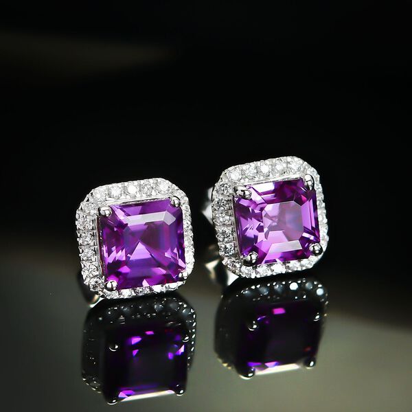 LUXURIANT DIAMOND- zertifiziert und geprüft AAA Labor Lila Saphir und Labor Diamant Ohrringe in 417 Weißgold - 5 ct. image number 1