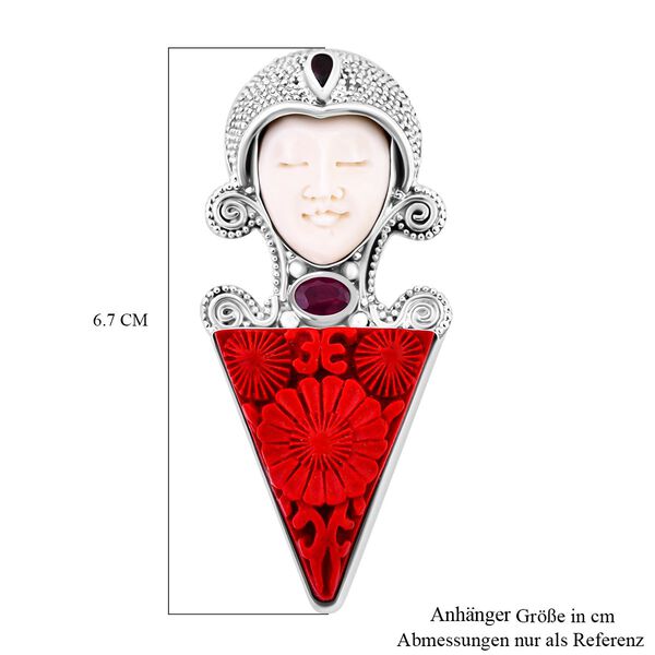 Mexikanische Zinnober, Afrikanischer Rubin (Fissure gef&uuml;llt) Anh&auml;nger 925 Silber ca. 28,77 ct. image number 5