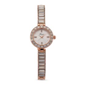 GENOA Time V2, Weiß diamantfarbene Zirkonia, Kristalluhr, japanisches Uhrwerk, reiner Edelstahl, Rosa