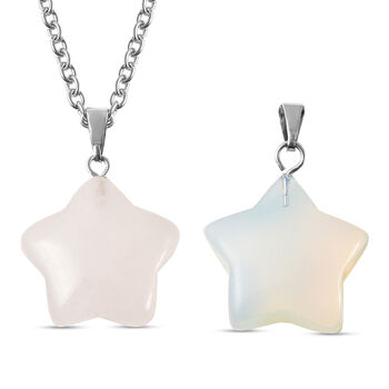 Opalit und Rosenquarz-Anh&auml;nger mit Kette, 50 cm, Edelstahl ca. 33,50 ct