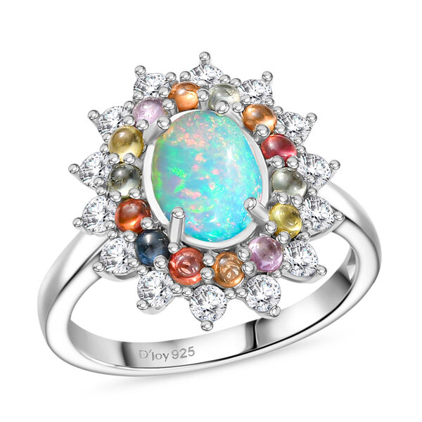AA Nat&uuml;rlicher, &auml;thiopischer Welo Opal, Mehrfarbiger Saphir Ring 925 Silber rhodiniert (Gr&ouml;&szlig;e 19.00) ca. 2.41 ct image number 4