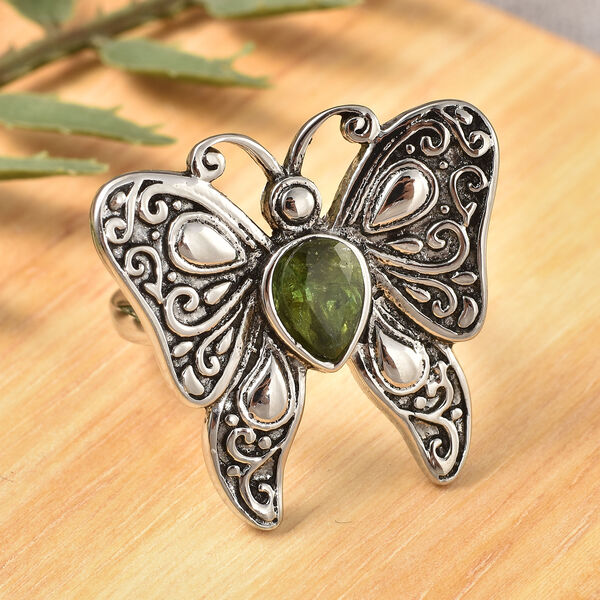 Natürlicher Peridot Schmetterling-Ring, Edelstahl Schwarz oxidiert  ca. 2,00 ct image number 2