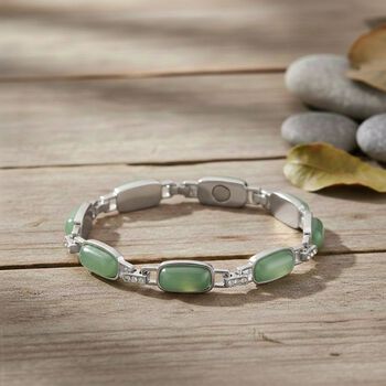 Gr&uuml;ner Aventurin, Wei&szlig;er Kristall Magnettherapie-Armband mit 4 Magneten, ca. 20 cm