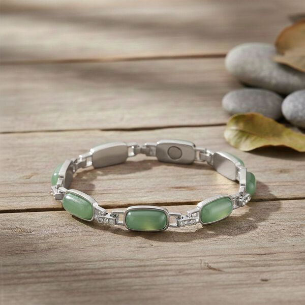 Gr&uuml;ner Aventurin, Wei&szlig;er Kristall Magnettherapie-Armband mit 4 Magneten, ca. 20 cm image number 1