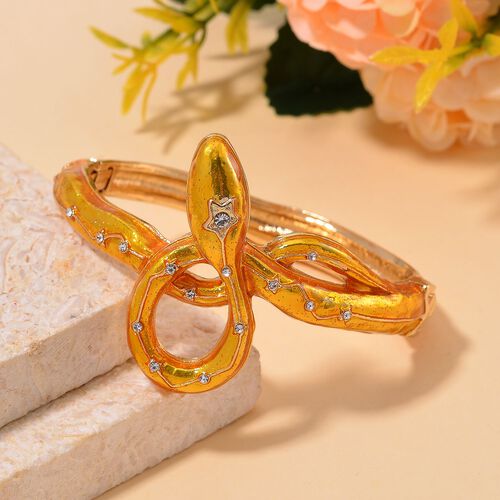Gelbgold emaillierter weißer Kristall-Armreif, 18cm image number 1