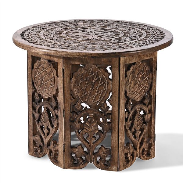 NAKKASHI Handgeschnitzter Couchtisch aus Mangoholz, 68x68x51cm, Braun image number 0