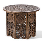 NAKKASHI - Handgeschnitzter Tisch aus Mangoholz, sechseckige Form, 68 x 68 x 51 cm, Burn-Finish