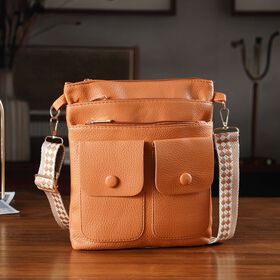 Umhängetasche aus feinem Lederimitat mit mehreren Taschen, Einheitsgröße, Hellorange