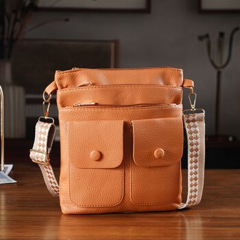 Umh&auml;ngetasche aus feinem Lederimitat mit mehreren Taschen, Einheitsgr&ouml;&szlig;e, Hellorange