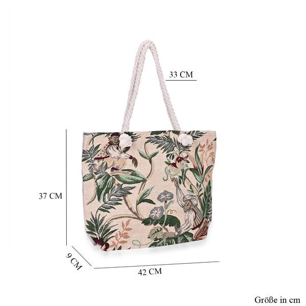 Jacquardgewebte Tasche aus Jute mit Futter, Rei&szlig;verschluss und verstellbarer Kordel Riemen, 42x37x34 cm, Affenmuster image number 7