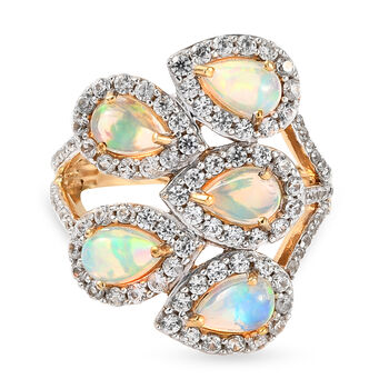 Nat&uuml;rlicher, &auml;thiopischer Opal und Zirkon-Ring, 925 Silber vergoldet (Gr&ouml;&szlig;e 16.00) ca. 3,04 ct