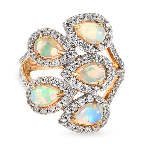 Natürlicher, äthiopischer Opal und Zirkon-Ring, 925 Silber vergoldet  ca. 3,04 ct image number 0